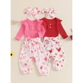 thumbnail image 3 of Gupgi Ensemble de la Saint-Valentin pour Bébé Fille Body à Manches Longues Col Rond Pantalon Imprimé Cœur Bandeau, 3 of 9