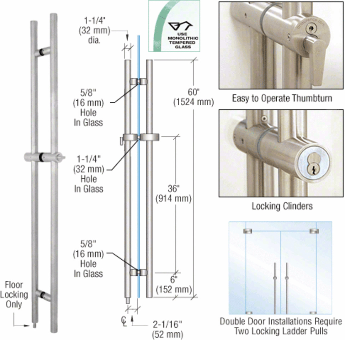 CRL Brushed Stainless 60" Locking Ladder Pull LLPA60BS