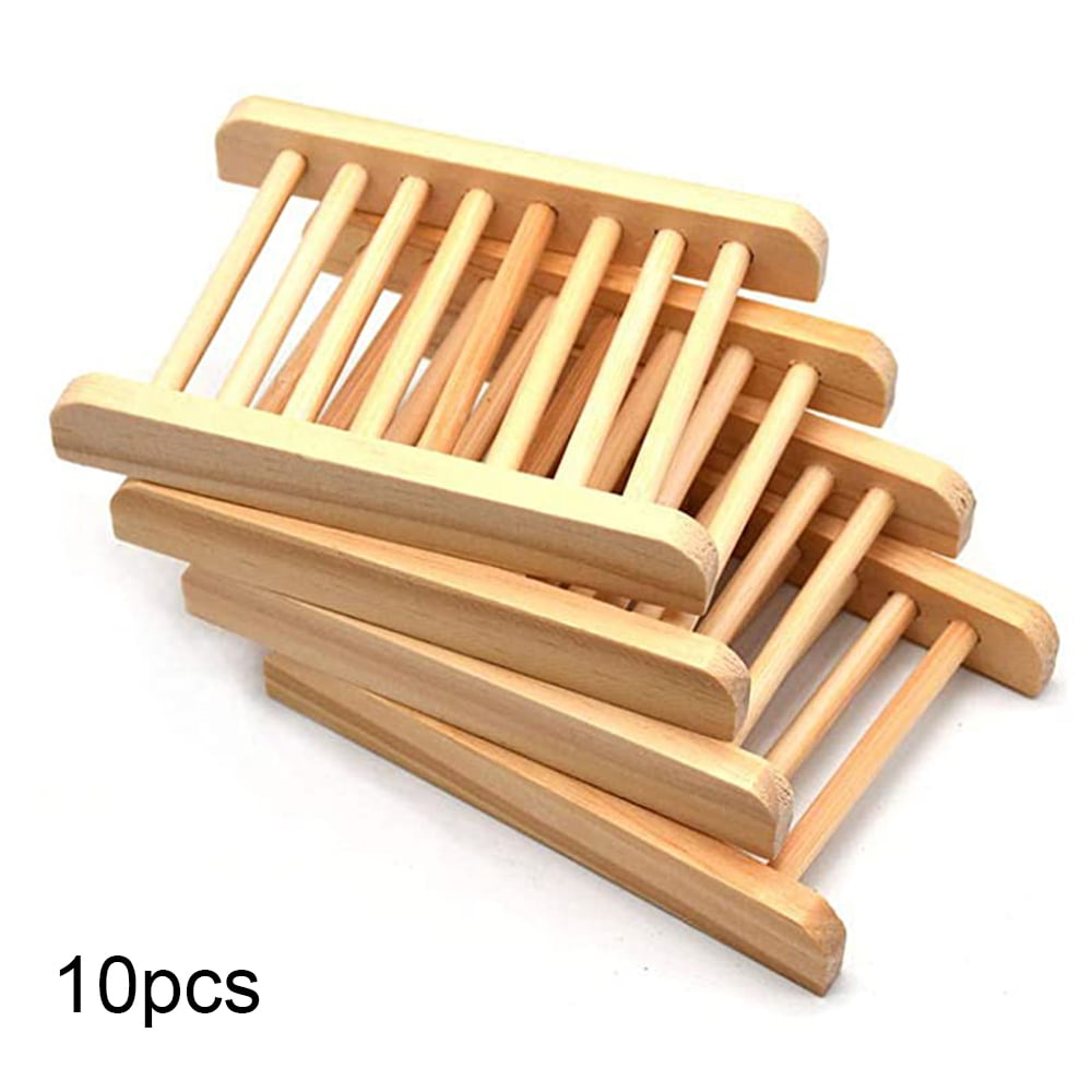 1/2/4PCS Soap Tray Natural Wooden Bamboo Holder for Shower Bathroom Sink Kitchen 
