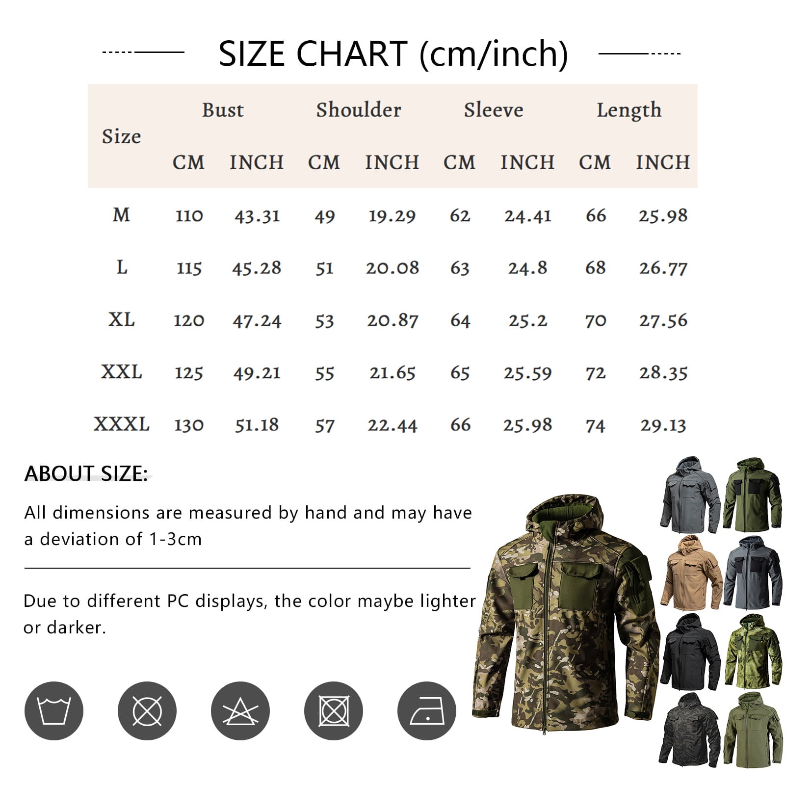Kixjoy Jackets for Men Big and Tall Waterproof Hooded Jacket Long Sleeve Full Zip Winter Coats Warm Hiking Camo Windbreaker Jackets for Men with Pockets, Dark Gray 2XL