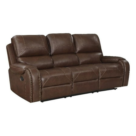Pemberly Row Faux Leather Double Manual Reclining Sofa in Brown