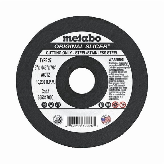 Metabo Cutting Wheel,T27,A60TZ,6"X0.045"X7/8" 655347000