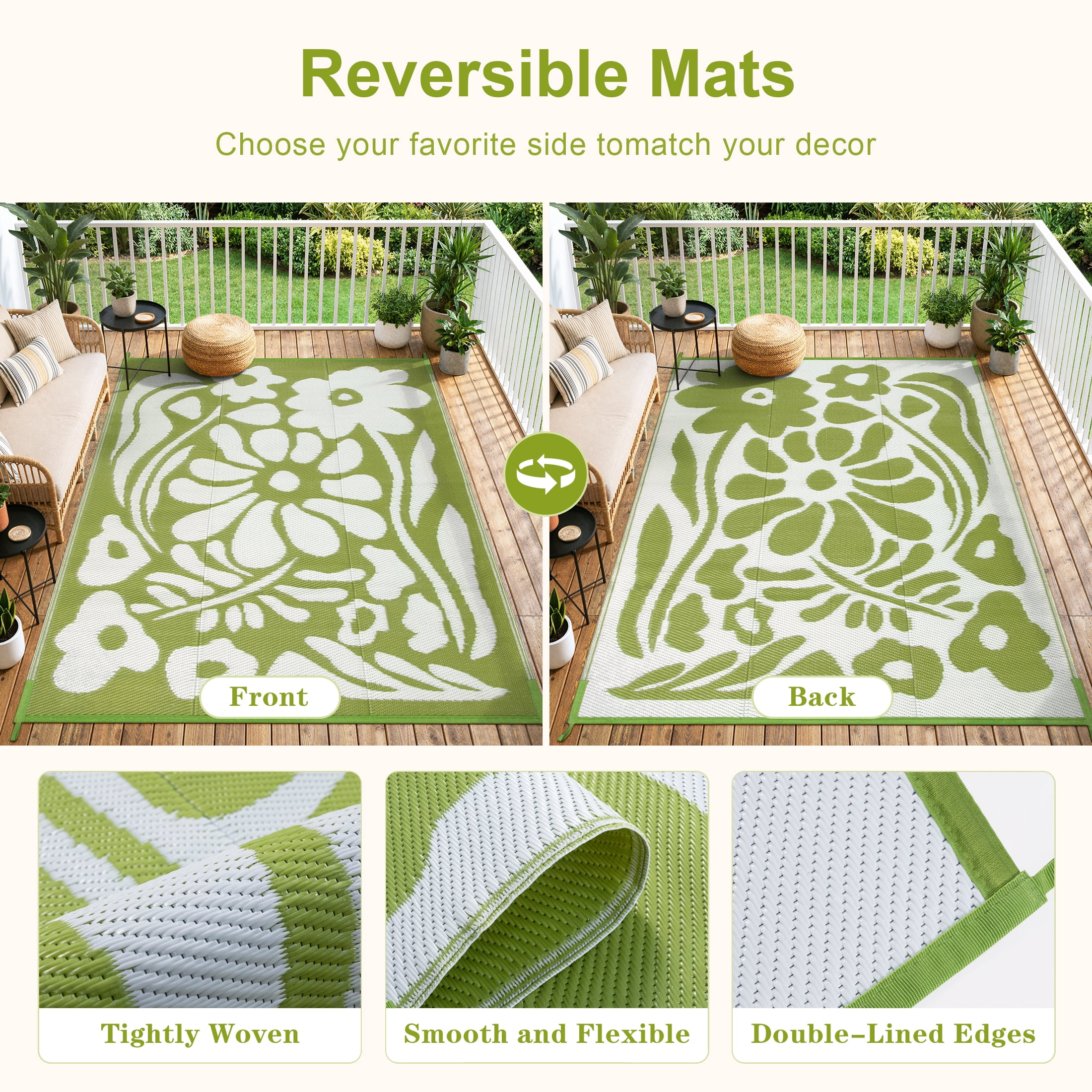 Moynesa 6'x9' Outdoor Rugs Waterproof, Plastic Straw RV Rugs for Outside, Large Portable RV Outdoor Rugs for Camping, Reversible Flower Picnic Mat for Camper Garden Tent