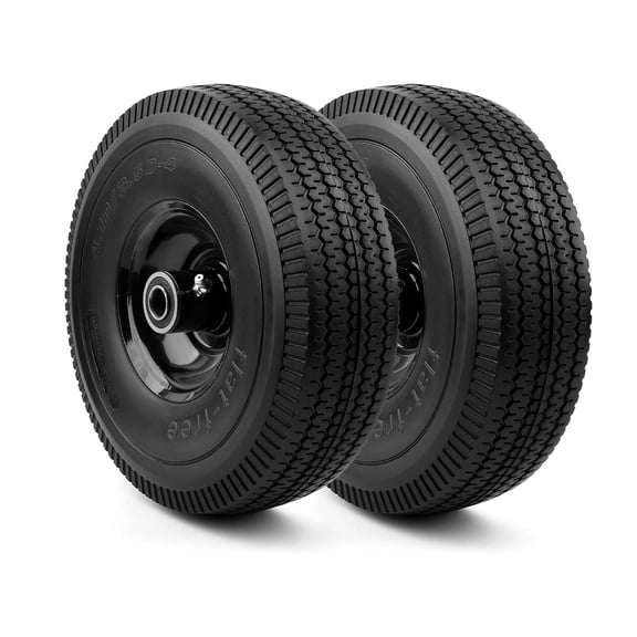 Heavy Duty 4.10/3.50-4 Flat-Free Solid Tires, 2 Pack 10in All-Terrain Replacement Wheel with 5/8 in Bearings, PU 900g for Garden Cart Hand Truck