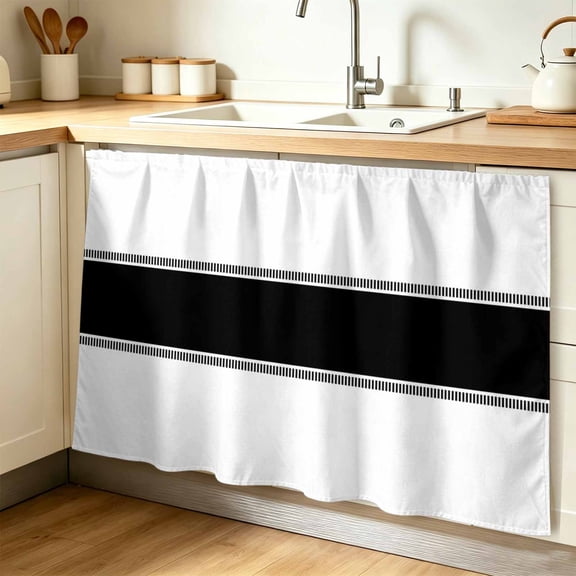 Black Solid Color Texture Cabinet Curtains for Shelves, Simple Black Stripes Privacy Curtain for Closet Self Adhesive, Dust-Proof Drapes for Closet Storage Room Classroom Doorway, 32"W x 55"L