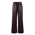 thumbnail image 5 of Fitness Clothing Women's Clothing Ladies Summer Satin Drawstring Elastic Waist Casual Pants Wide Leg Pants Brown L, 5 of 6