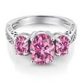 thumbnail image 3 of Gem Stone King 925 Sterling Silver Oval Pink Moissanite 3 Stone Ring for Women (2.92 Cttw, Available in Size 5, 6, 7, 8, 9), 3 of 6