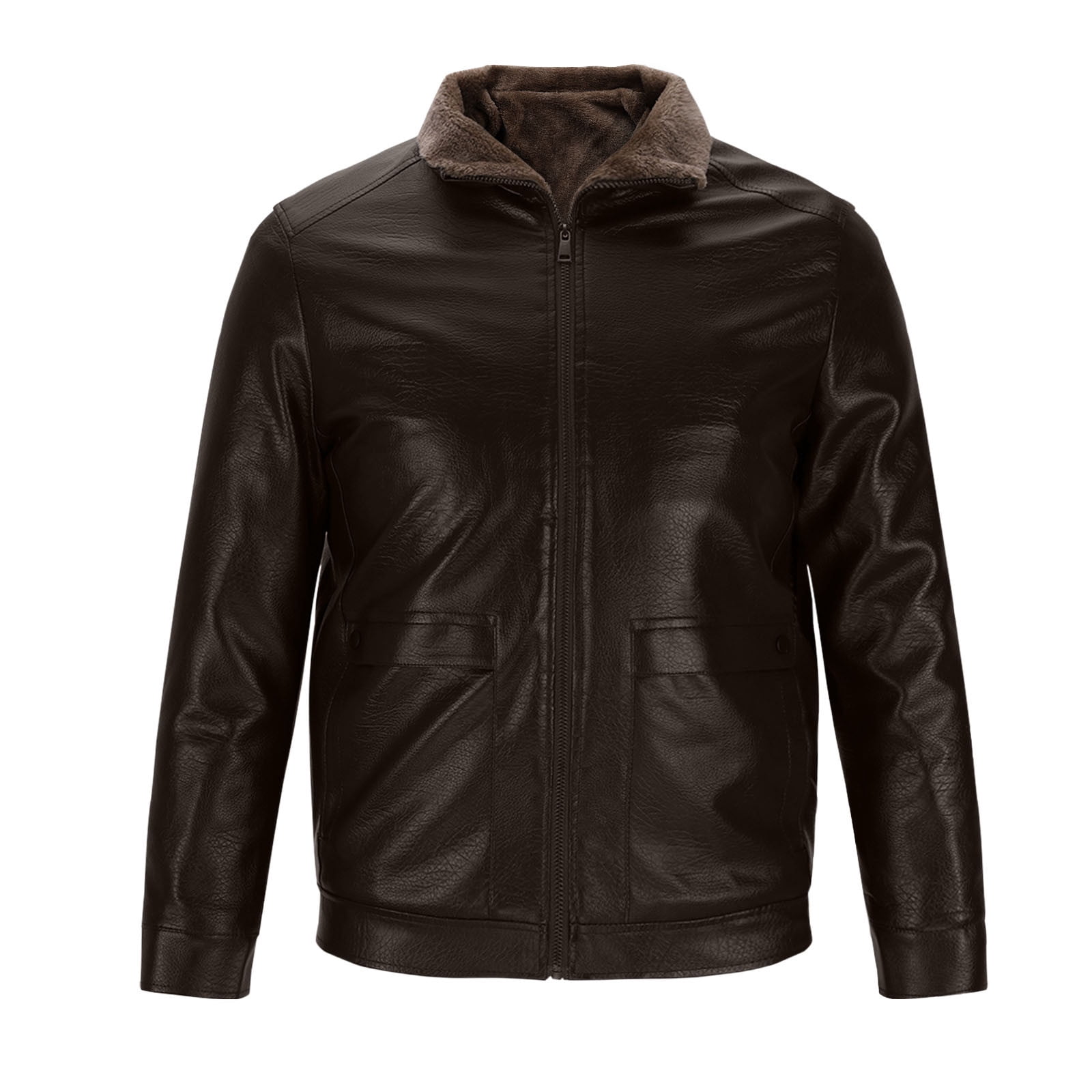 Turilly Mens Fashion Jackets Men Faux Leather Jacket Multiple Pockets Zipper Loose Coat Solid Color Long Sleeved Hoodless Jacket