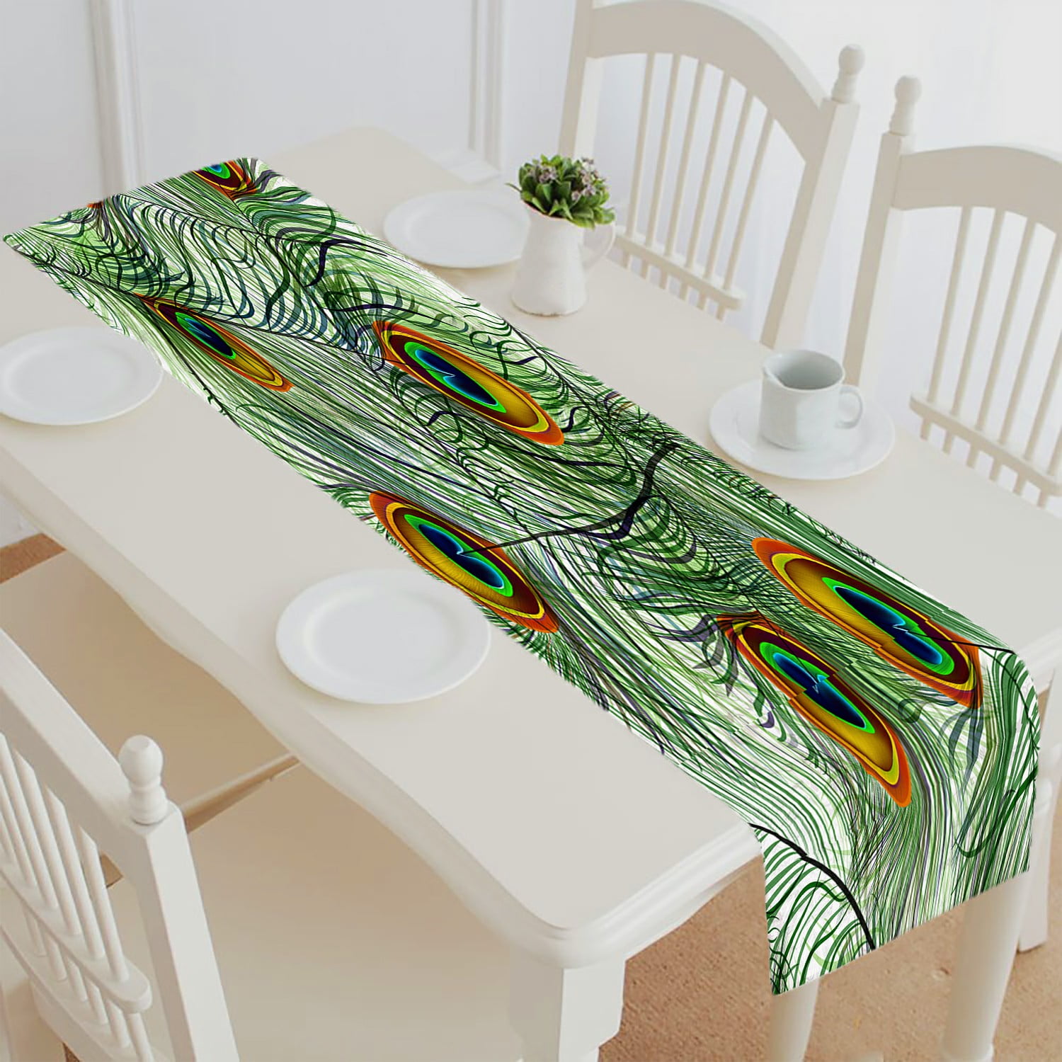 ALAZA U Life Vintage Peacock Feather Table Runner Runners Cloth