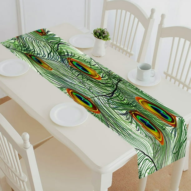 ABPHQTO Beautiful Peacock Feathers Table Runner Placemat Tablecloth For