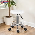 thumbnail image 2 of Hassch 13.4" Round Swivel Stool on Wheels, Height-Adjustable PU Leather Rolling Stool for Spa Salon Massage Home Office, White, 2 of 10