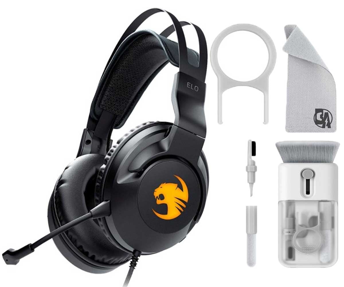 ROCCAT Elo 7.1 USB Wired Surround Sound PC Gaming Headset Black With Cleaning Kit Bolt Axtion Bundle Used Walmart