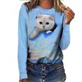 thumbnail image 1 of Camiseta holgada informal para mujer, en 3D Camiseta con estampado de letras de gato, camiseta informal de manga larga con cuello redondo, ropa de calle Simple, Mode Tosp para mujer 2021, 1 of 4
