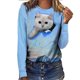 thumbnail image 3 of Camiseta holgada informal para mujer, en 3D Camiseta con estampado de letras de gato, camiseta informal de manga larga con cuello redondo, ropa de calle Simple, Mode Tosp para mujer 2021, 3 of 4