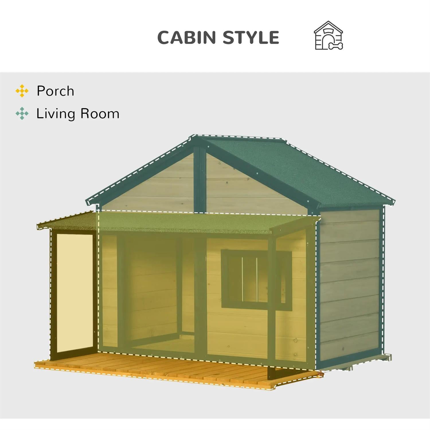 Pefilos 50" Outdoor Cabin Style Dog House with Porch, Wooden Dog Kennel Weatherproof for Small to Medium Dogs, Yellow