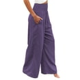 thumbnail image 3 of Frontwalk Womens Cotton Linen Loose Fit Casual Pants Elastic Waist Yoga Summer Beach Trousers Pants with Pockets Purple L, 3 of 5