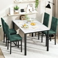 thumbnail image 4 of MIERES 4-Piece Dining Set: Modern-style dining table with a faux marble top and 4 velvet-upholstered chairs, perfect for apartments, dining rooms, and small spaces. Green and white., 4 of 8