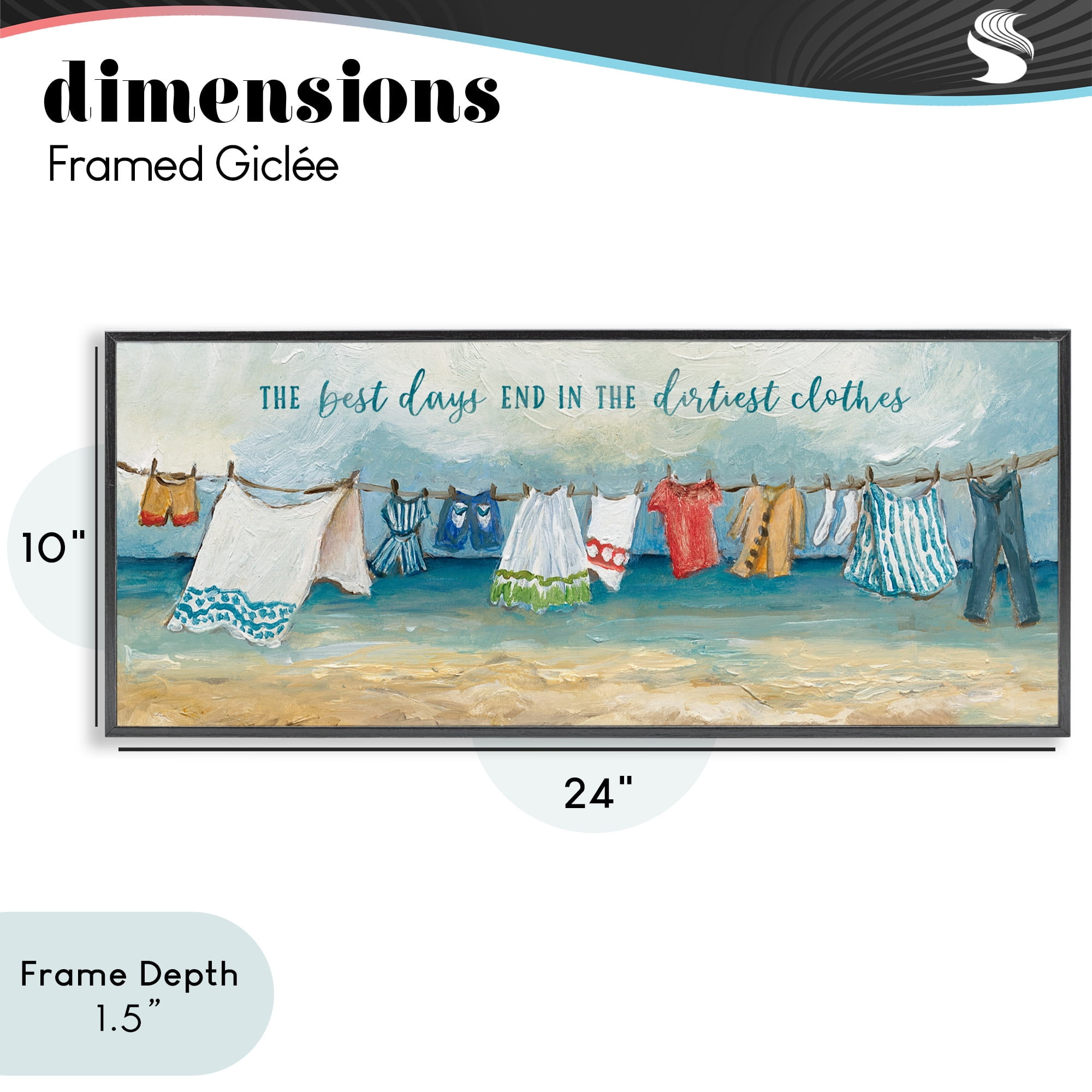 Stupell Industries Clothesline By The Sea Black Framed Giclee Art, design by Charlene Olson