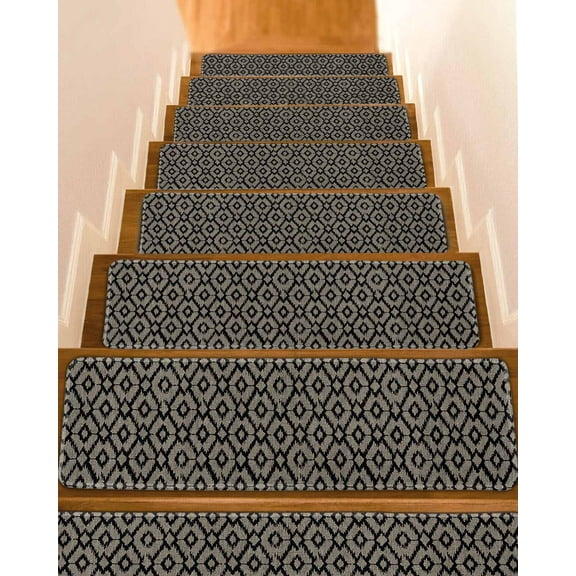 Abstract Contemporary, Stair Treads for Wooden Steps Indoor Runner Rug Carpet, Solid Minimalist Geometric 10 Pieces Peel and Stick Staircase Step Treads Covers Washable Throw Door Mats, 30"x8"