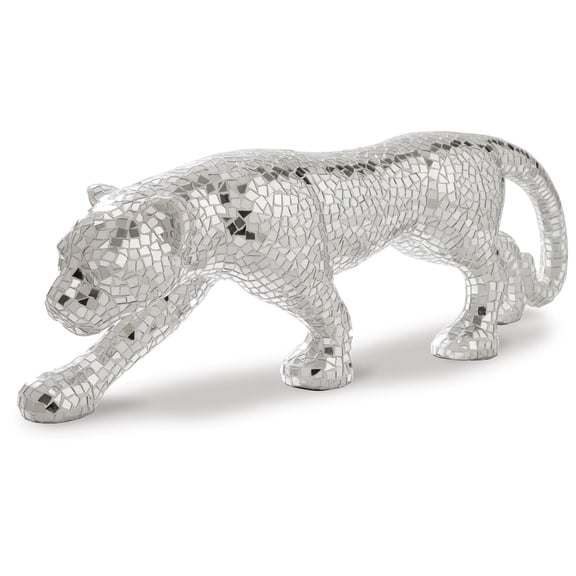 Signature Design by Ashley Drice Panther Sculpture, Mirror Silver Mosaic Glass Handcrafted Decorative Accent, 10.75" Height