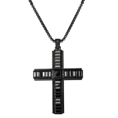 Brilliance Fine-Men's Stainless Steel Black Simulated Diamond Cross Pendant, 22 inches