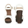 thumbnail image 5 of BLISSFUL STEP Platform Ankle Strap Block Heels Sandals for Women White 7, 5 of 6