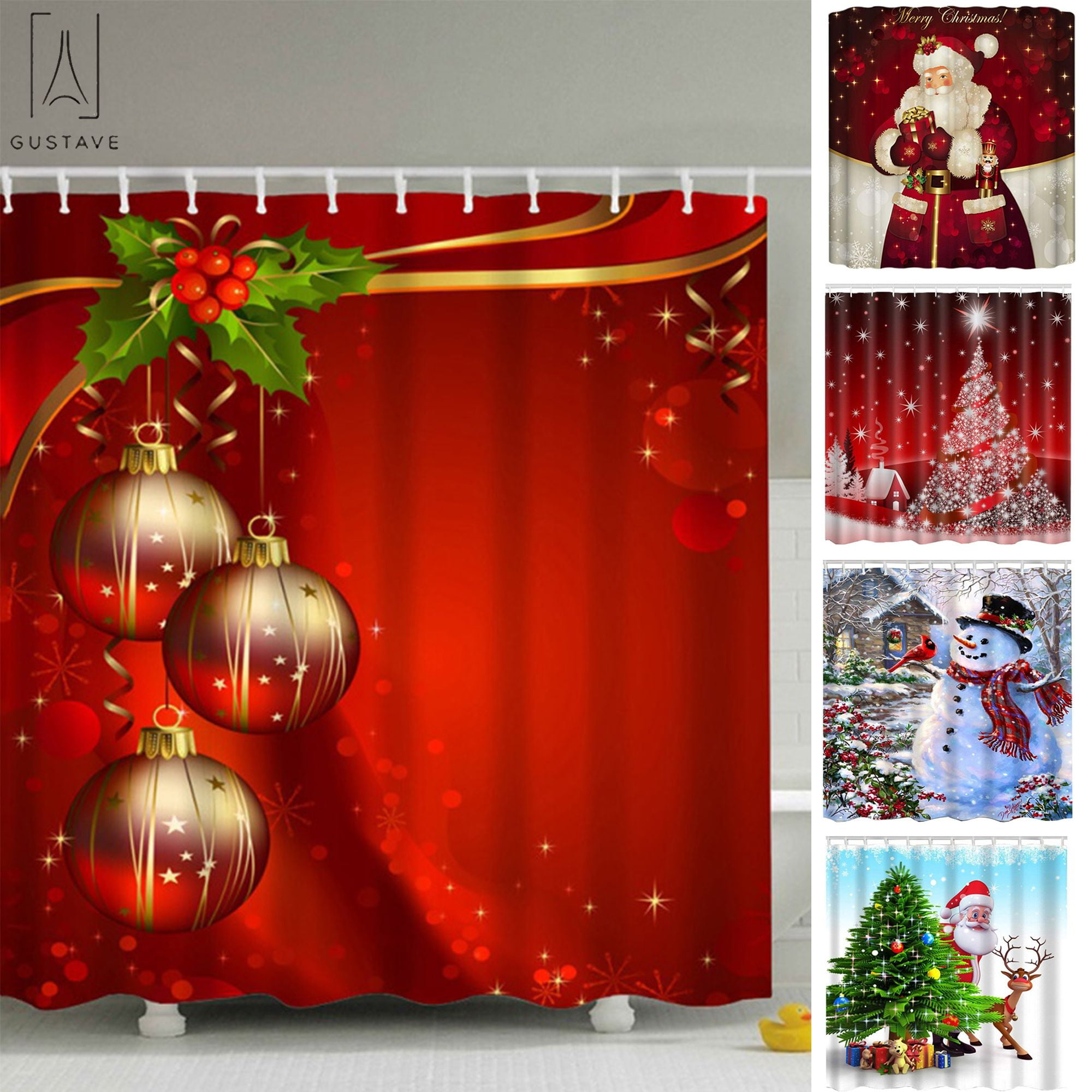 Gustave Christmas Shower Curtain Bathroom Accessories, 70.8inches x 70 ...