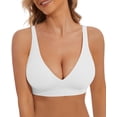 thumbnail image 1 of Sujetador en V profundo, de corte bajo, sexy, para mujer, acolchado, cómodo, alisado, inalámbrico, sujetador de levantamiento, bralette sin costuras, blanco, M, 1 of 5