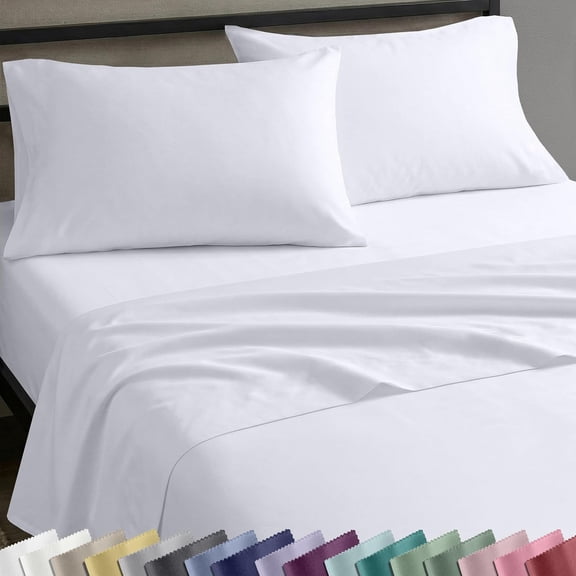 100% Cotton Sateen Queen Sheets 4 Pc Set Bright White 14" Deep Pocket