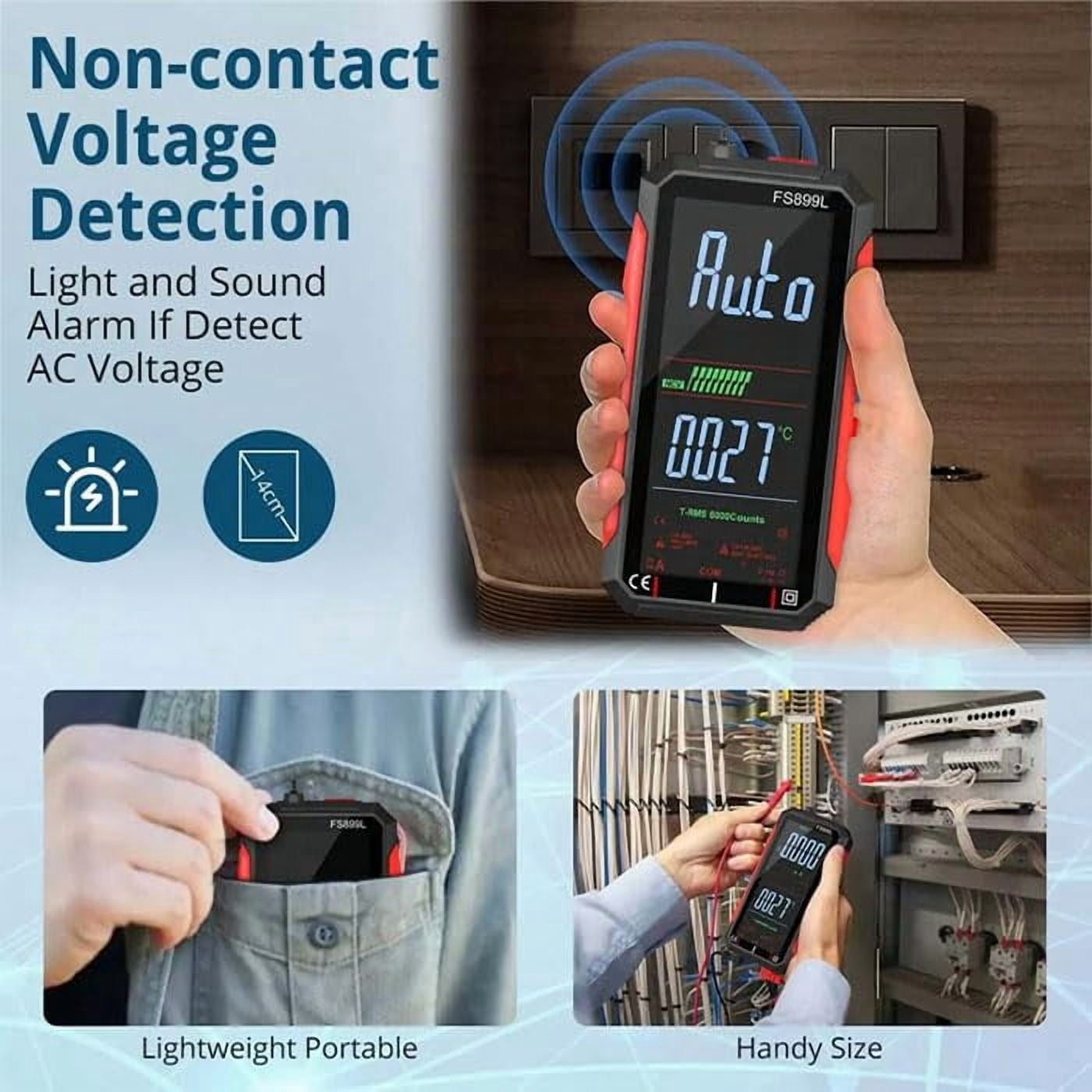 2026 USB Rechargeable Digital Multimeter 6000 Counts Large Color Screen & Backlight FS899L Smart Auto Ranging Multimeter True RMS Digital Voltmeter Multi Meter Digital Tester for Automotive Home
