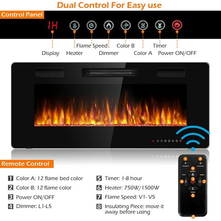 Costway 42 Electric Fireplace Recessed Ultra Thin Wall Mounted Heater Multicolor Flame Canada Costway 42 Electric Fireplace, Ultra Slim Wall Mounted Electric Fireplace