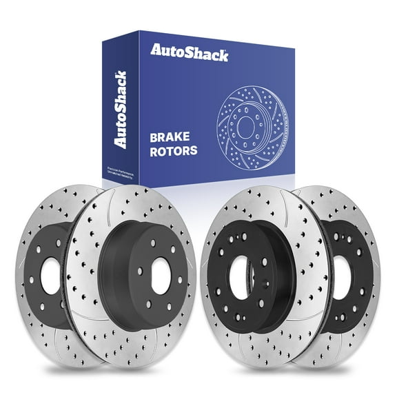 AutoShack Front & Rear Drilled & Slotted Brake Rotors | Replacement for 2005-2006 GMC Sierra 1500 2007 Sierra 1500 Classic 4.8L 5.3L 6.0L V8 4WD AWD RWD | E-Coated | 4-PC Set | ShadowGuard