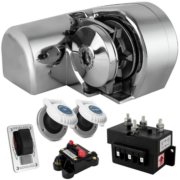 Five Oceans Horizontal Windlass Kit, Boat Anchor Windlass Atlantic 900 Watts, 12V DC, Max Limit Pulling Power 1650 Lb, Solenoid, 80A Circuit Breaker, Up/Down Foot Switch and Rocker Switch - FO3442