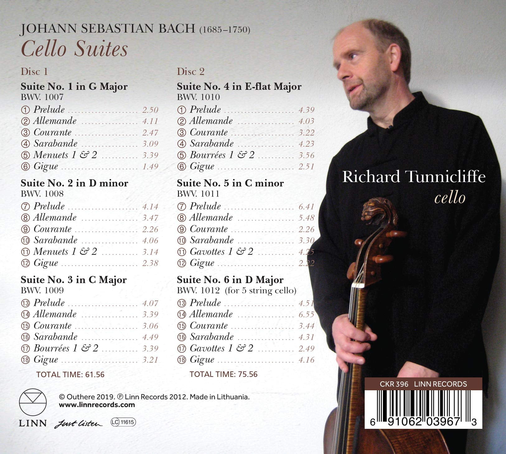 Bach,J.S. / Tunnicliffe - Cello Suites - Music & Performance - CD