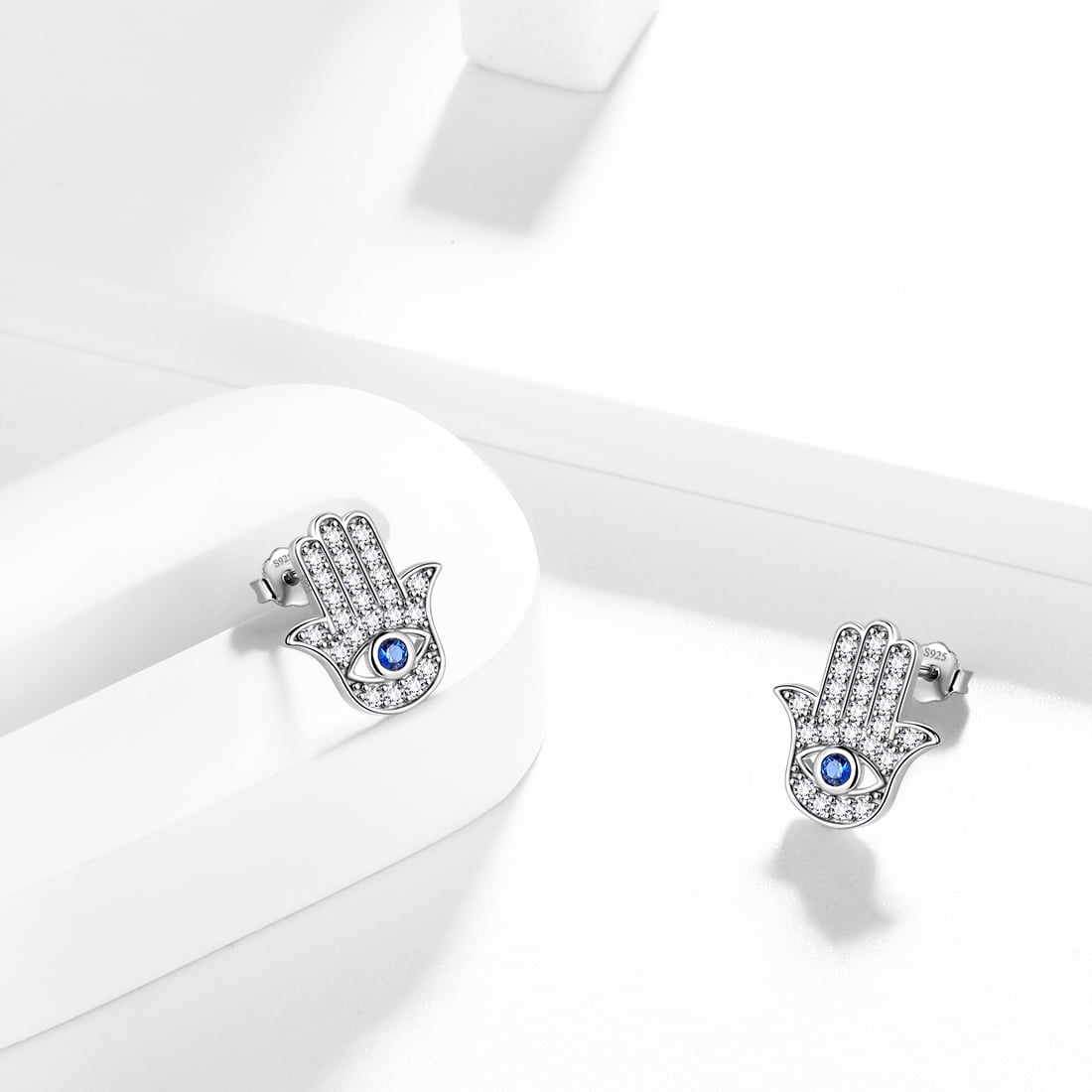Hand of Fatima Earrings 925 Sterling Silver Hamsa Hand Stud Earrings Protection Amulet Jewelry Gifts for Women Hipunk