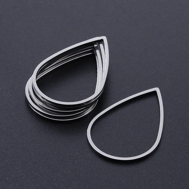 10 pc 201 Stainless Steel Linking Rings Laser Cut Teardrop Stainless Steel Color 26x17x1mm Inner Size: 23.5x15mm