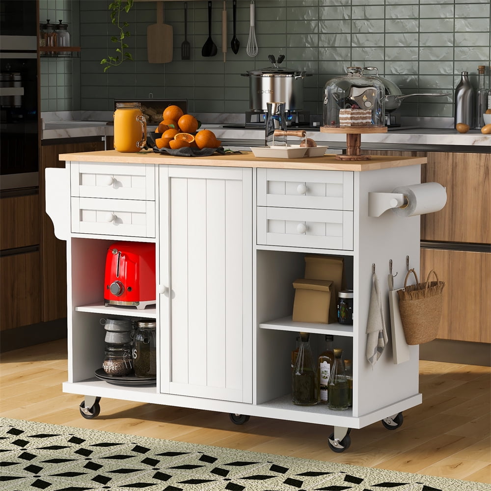 Kitchen Island Cart with Spacious Tabletop and 4 Locking Wheels, 52.8