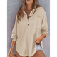 thumbnail image 5 of Tops de Punto Gofre para Mujer, Camisetas Henley de Larga con Cuello en V, Color Liso, Túnica Informal Albaricoque S, 5 of 8