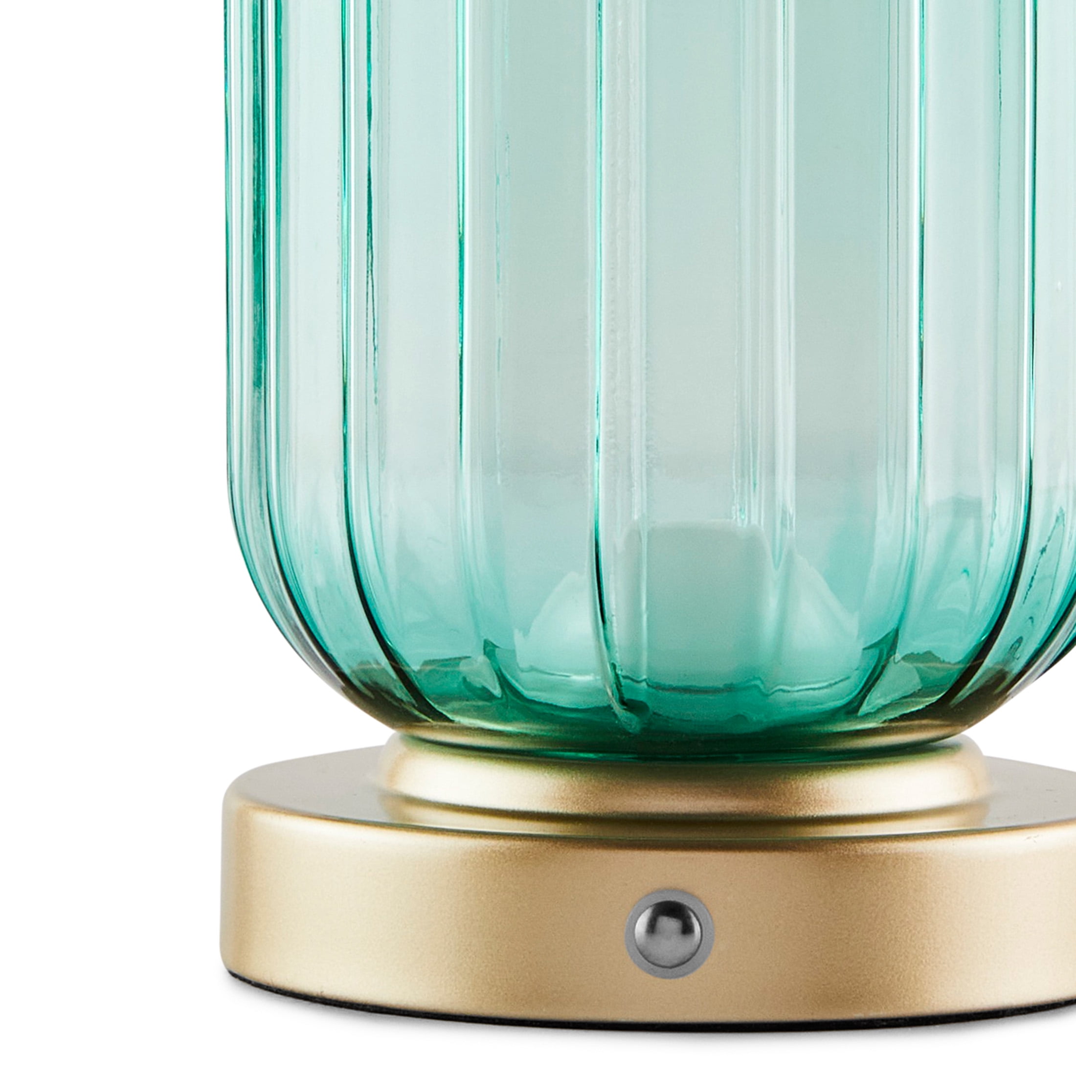 Mainstays by Becky G. & Alejandra 8.5" Rechargeable Green Lily Ribbed Glass Uplight, Gold Metal Base
