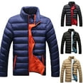 thumbnail image 3 of Plus Size Men Solid Color Zip Stand Collar Long Sleeve Jacket Cotton Padded Coat, 3 of 8