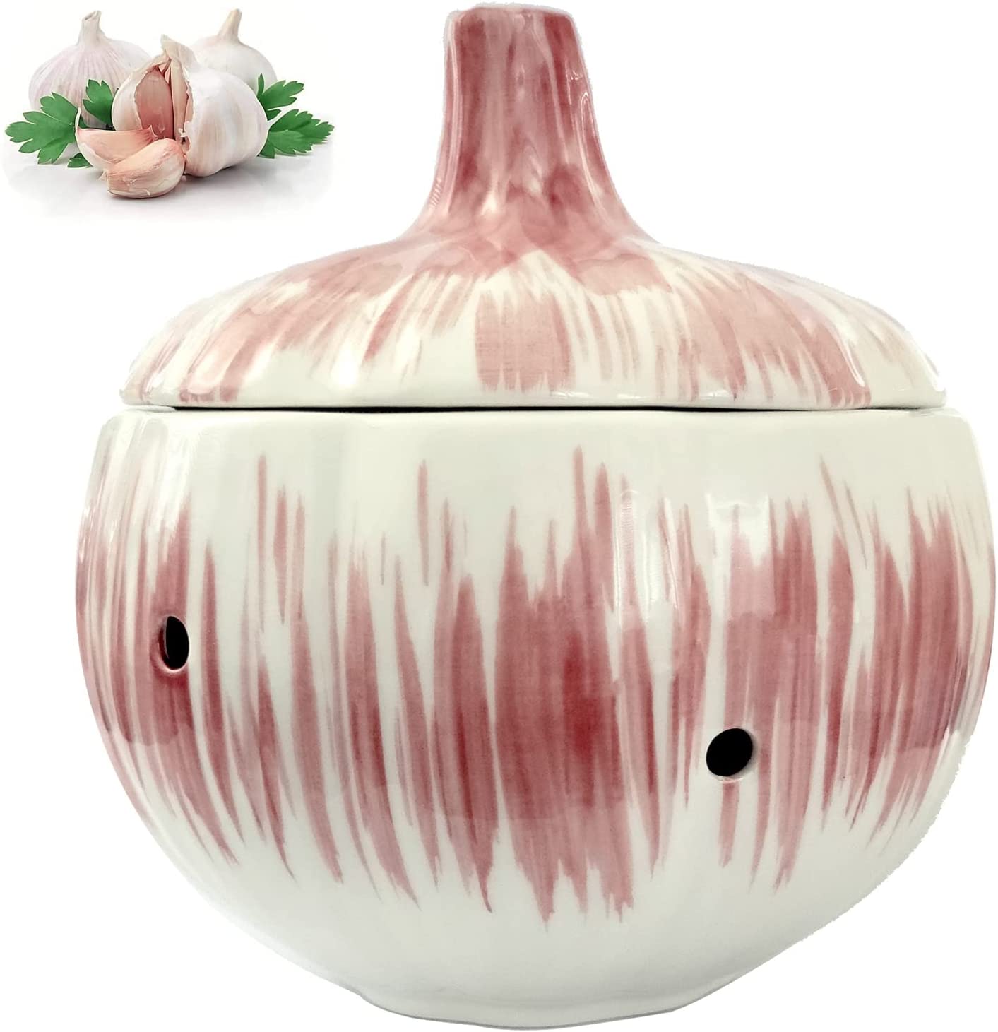 Ceramic Garlic Saver, Large Garlic Keeper Container with Lid for