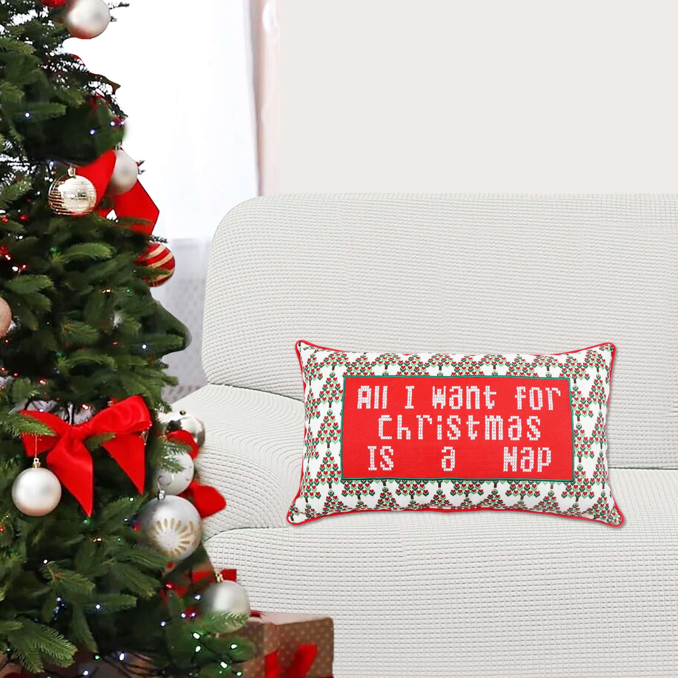 Holiday Time Christmas Lumbar Pillow With Festive Design