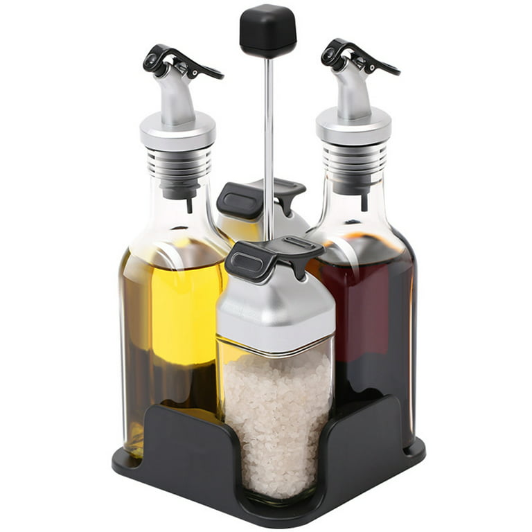 Oil and Vinegar Salt Pepper Dispenser Set with Storage Tray