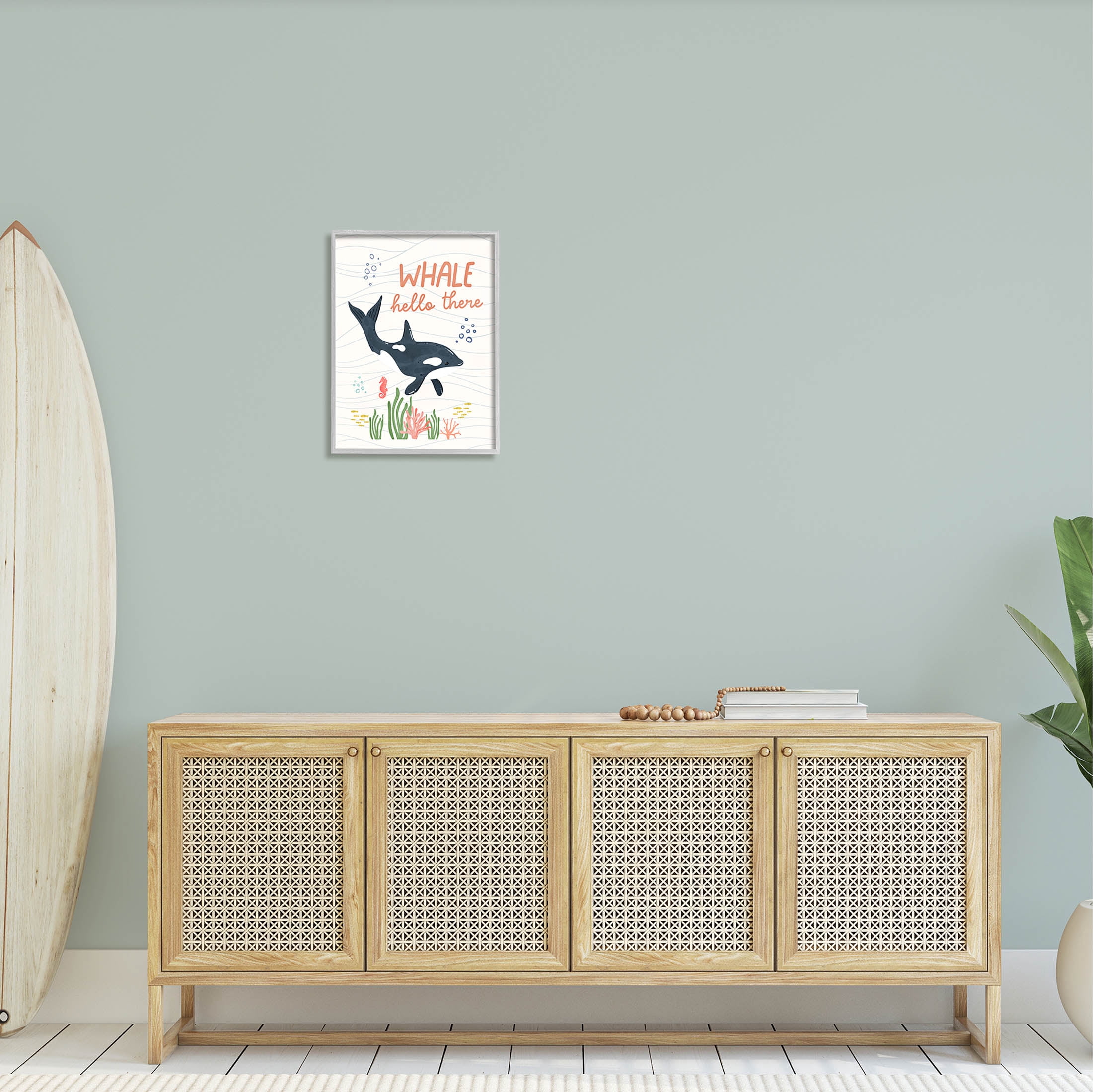 Stupell Industries Whale Hello There Orca Graphic Art Gray Framed Art Print Wall Art, Design by Nina Blue