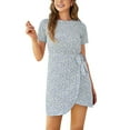 thumbnail image 1 of B91xZ Robes de Travail pour Femmes Manches Courtes Fente Latérale Robes Mini Évasées, Bleu TG, 1 of 5