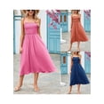 thumbnail image 6 of Biekopu Women Spaghetti Strap Sleeveless Dress Summer Solid Color Ruched A-line Cocktail Party Dress, 6 of 6