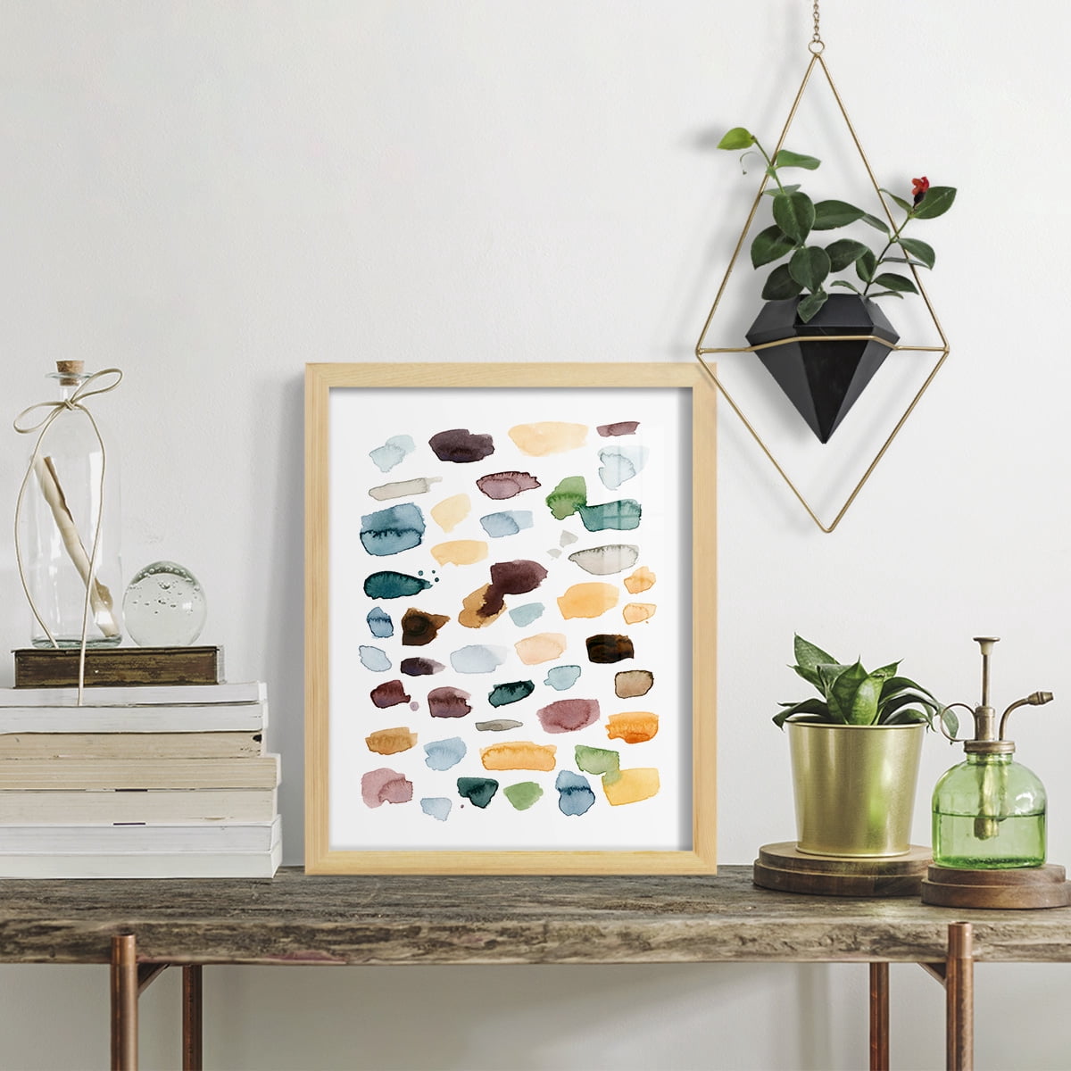 Shattered Segments II - Framed Print w/glass - Natural Wood