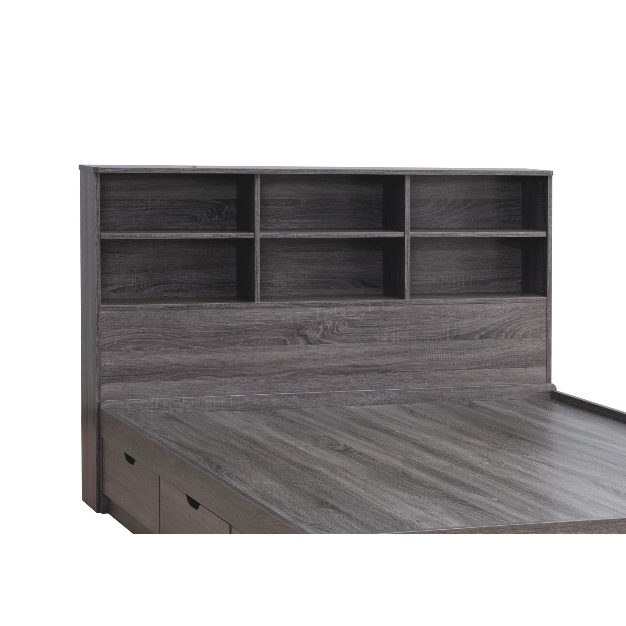 Twin Bookcase Headboard with 6 Open Compartments, Distressed Gray
