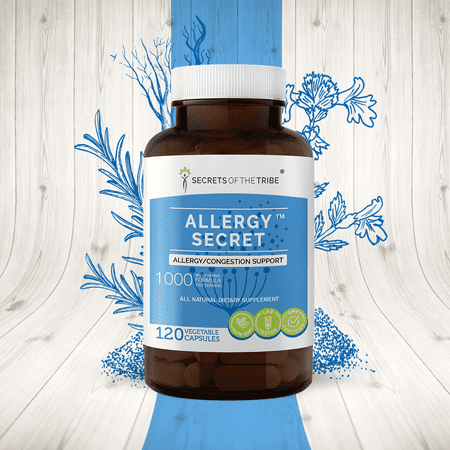 Allergy Secret 120 Capsules, 500 mg, Rosemary, Mullein leaf, Marshmallow, Stinging Nettle, Eyebright. Allergy/Congestion Support
