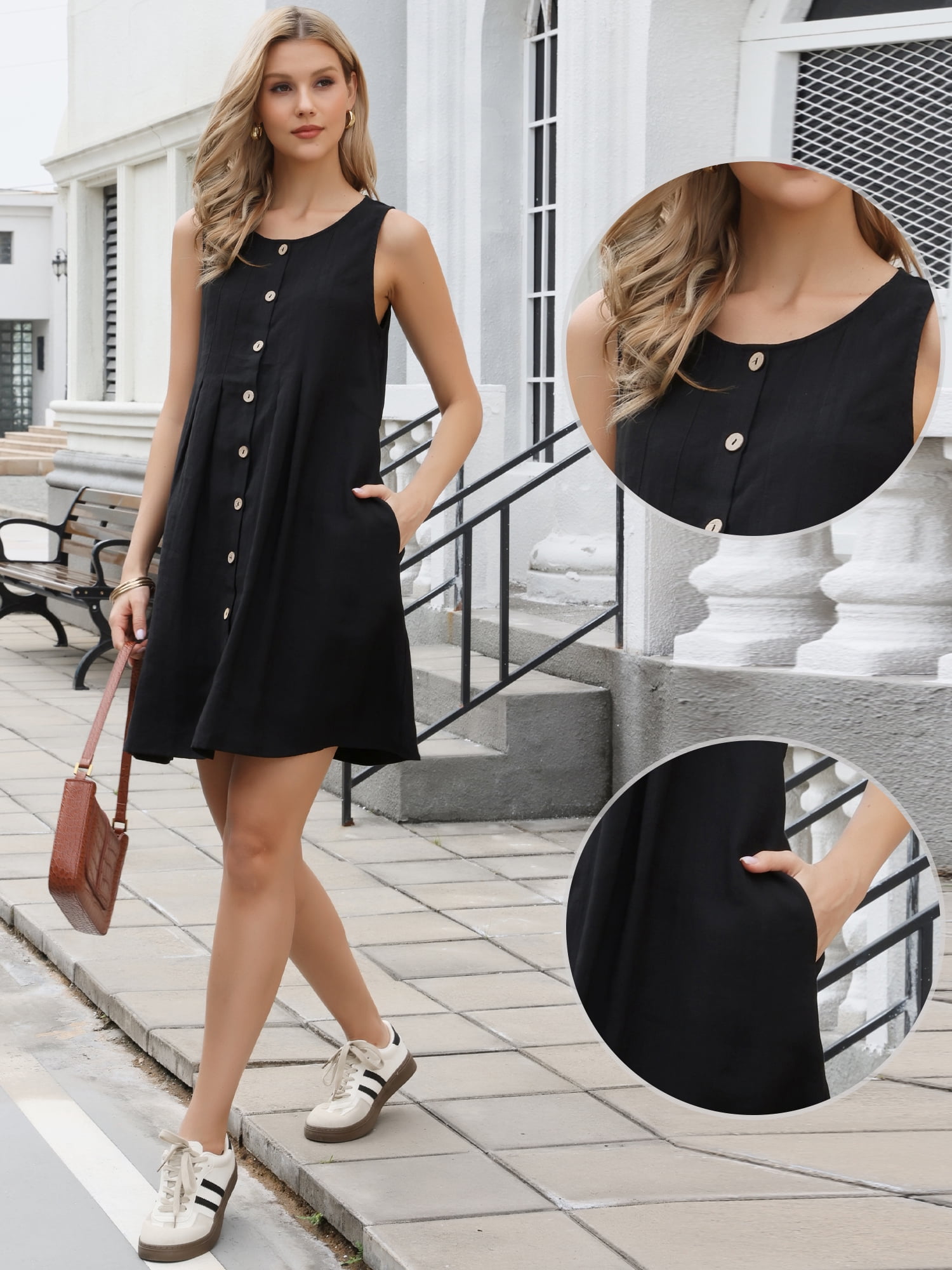 DARING DIVA Women's Linen Sleeveless Summer Casual Tunic Tank Dress XS Black